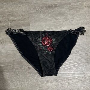 Sinful Black Bikini Bottom with Red Floral Accents